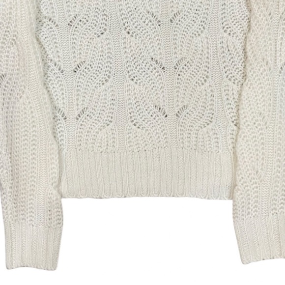 J. Crew Pointelle Cable Knit Sweater XS Cream Mock Neck Preppy Old Money - Picture 4 of 8